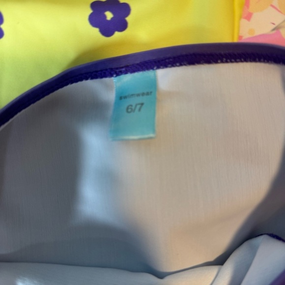3pc Girls Floral Kids Swim Set - Pink, Yellow, and Purple Size 6/7 - Picture 5 of 11